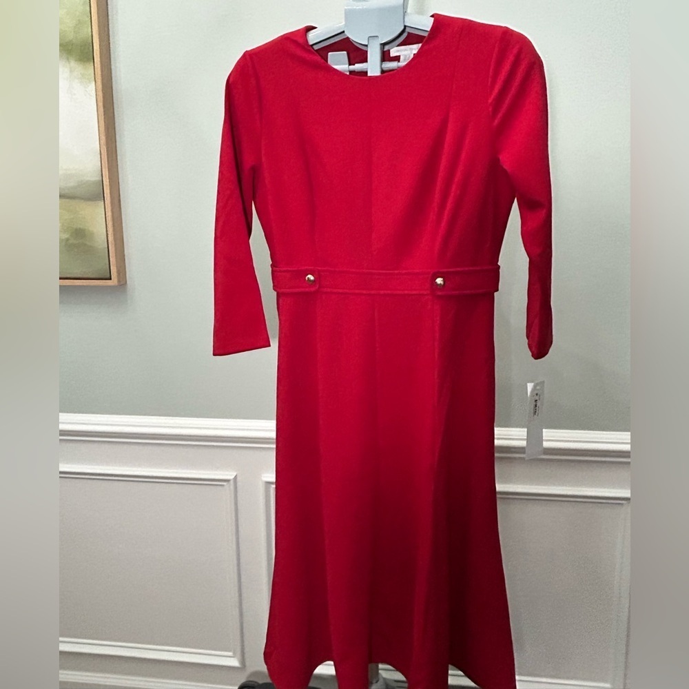 London Times Elegant Red Long Sleeve Dress - Picture 2 of 5